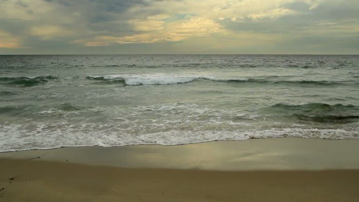A beach with waves rolling onto it
