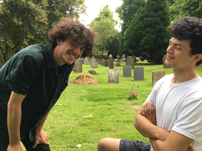 Max and T in Dedham graveyard